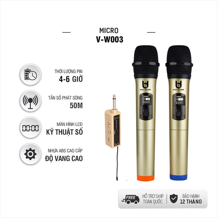 Bộ Micro không dây karaoke chuyên nghiệp ONTEKCO E6S | BEST SOUND U-W301 | V-W108 | W003 | W003A (1 Mic) - BH 12 Tháng