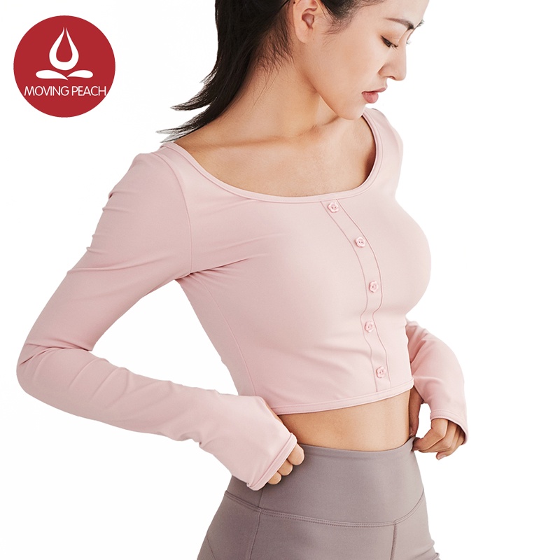 MOVING PEACH Women Yoga wear Running Training Longsleeve with button BSR