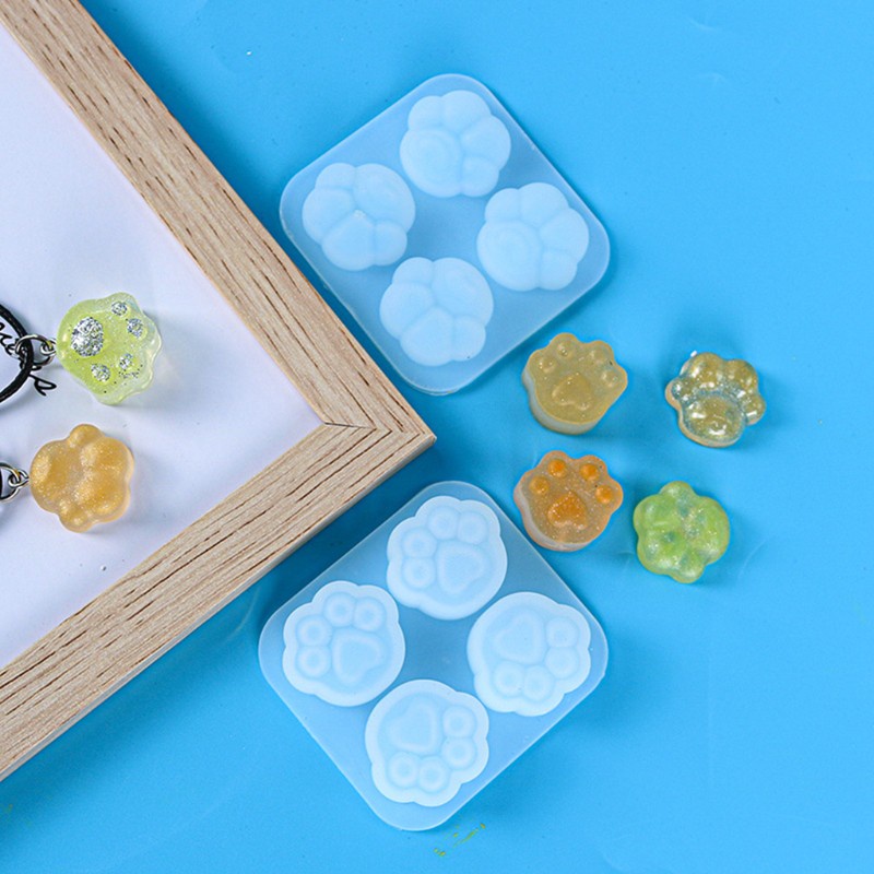Khuôn silicone làm mặt dây chuyền hình chân mèo 4 ngăn DIY