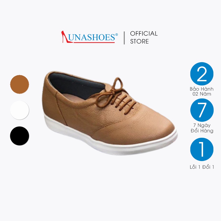 Giày sneaker nữ da bò thật LUNASHOES 701 mũi tròn có dây màu đen nâu trắng tăng chiều cao 2p bảo hành 24 tháng
