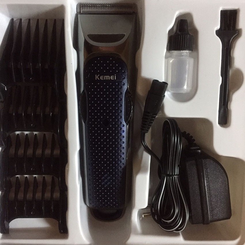 Tông đơ cắt tóc dành cho gia đình và salon kemei KM - 5020 màu xanh phối bạc có thể điều chỉnh lưỡi