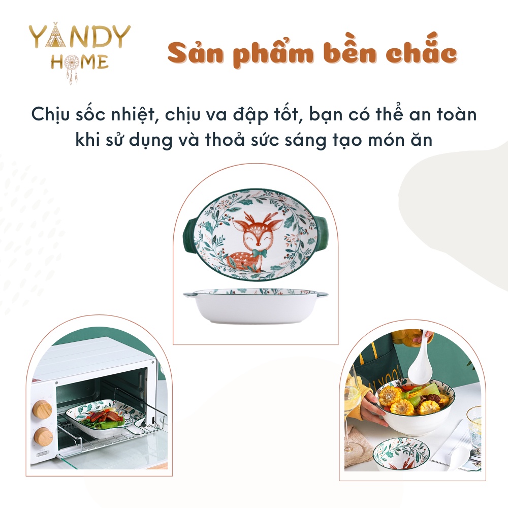 Bát đĩa tô chén gốm sứ YANDY HOME BB03 họa tiết hươu sao 18 món men bóng