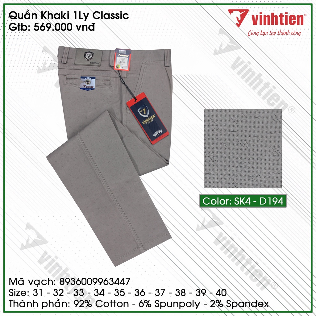 Quần Kaki Trung Niên 1ly Classic Cotton Vĩnh Tiến 569