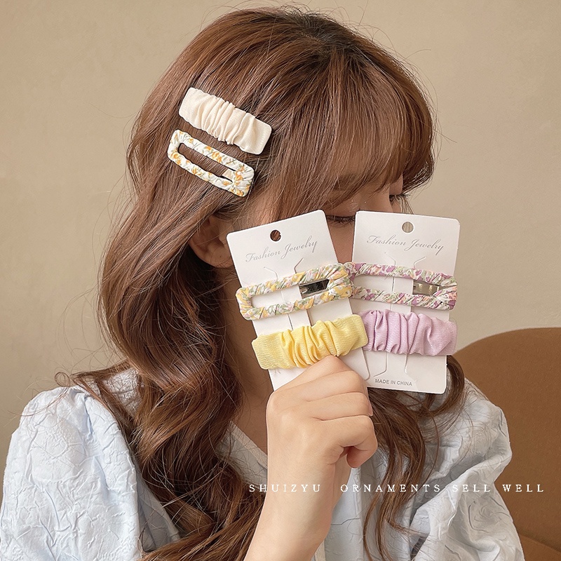 Kẹp tóc bằng vải họa tiết hoa phong cách Hàn Quốc dễ thương xinh xắn cho nữ