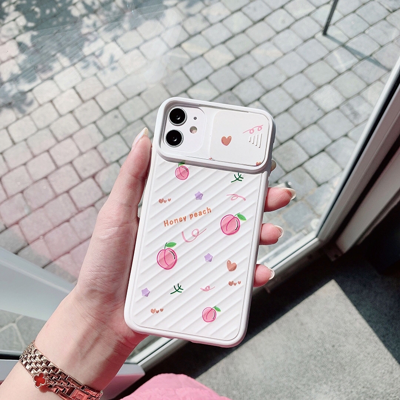 Ốp Điện Thoại Hình Dâu Tây / Đào Có Nắp Trượt Bảo Vệ Camera Cho Iphone 11 Pro Max Se 2020 Xr Xs Max 7plus 6plus 7 8 6