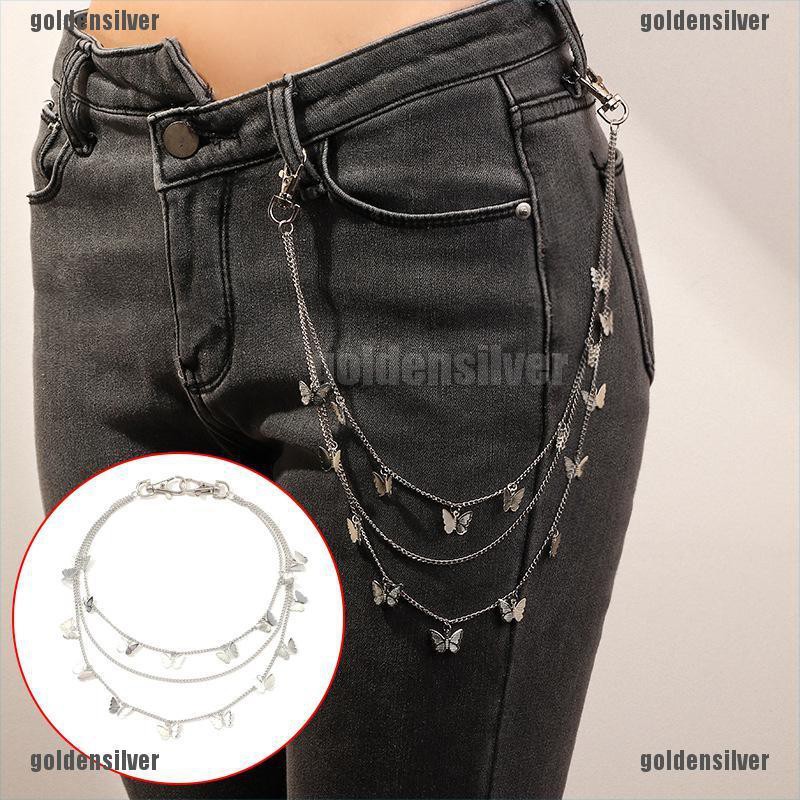 Dây Xích Đeo Thắt Lưng Nhiều Lớp Họa Tiết Bướm Phong Cách Punk Cho Nữ