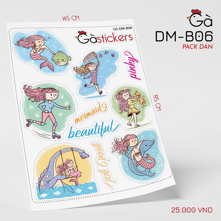 BỘ STICKER NÀNG TIÊN CÁ, NGỰA PONY - DÁN TRANG TRÍ NÓN BẢO HIỂM, LAPTOP, VALI, XE - CHỐNG THẤM NƯỚC