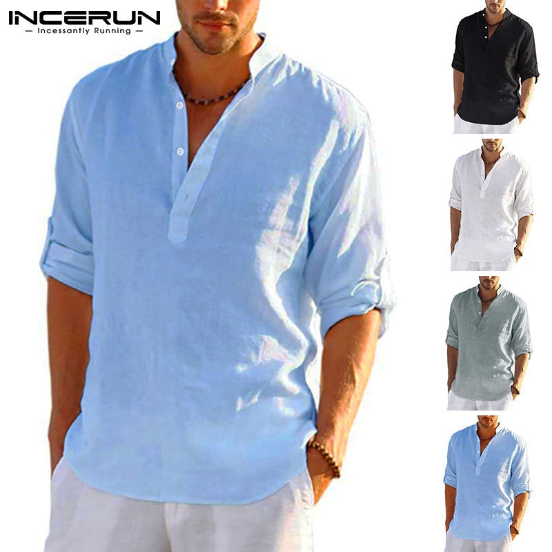 Áo sơ mi INCERUN tay 3/4 màu sắc thời trang cho nam