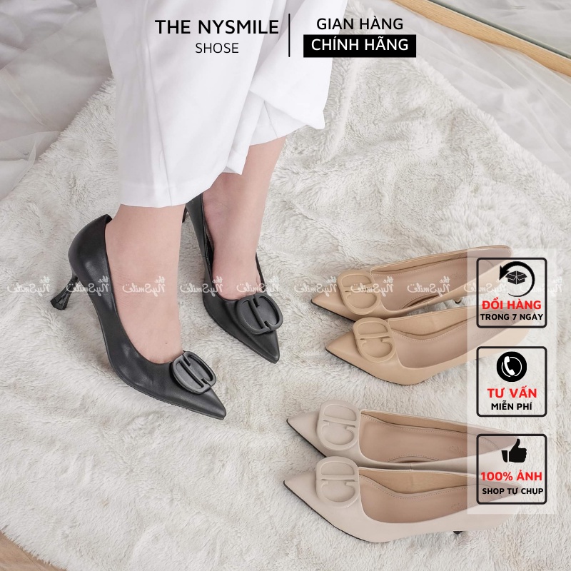 Giày búp bê cao 5cm mũi nhọn khoen chữ CD - Thenysmile - Tano 1 2