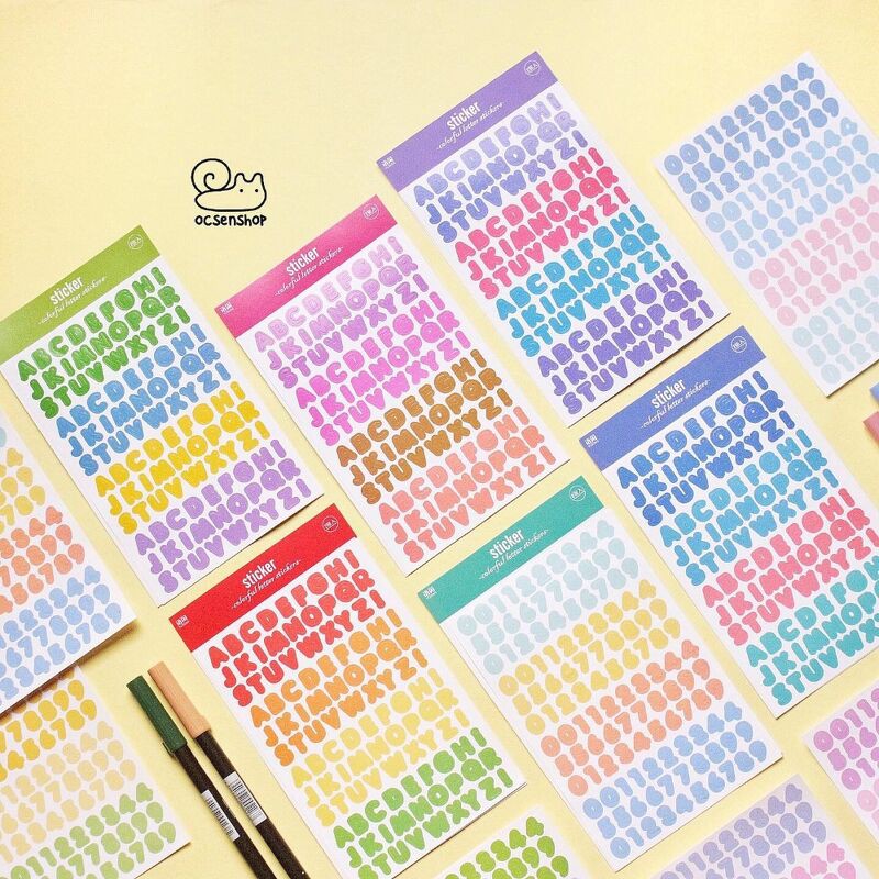 Set sticker bảng chữ số Colorful (2 tấm)