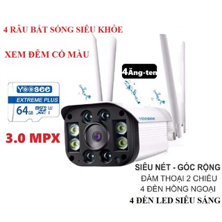 Camera yoose ngoài trời wifi 4 râu 3.0 kèm thẻ 128gb - chống nước xem đêm có 4 màu