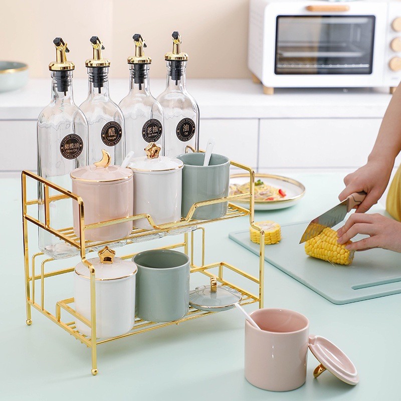 Bộ đựng gia vị, nước mắm màu paste tinh tế cho phòng bếp phong cách hiện đại