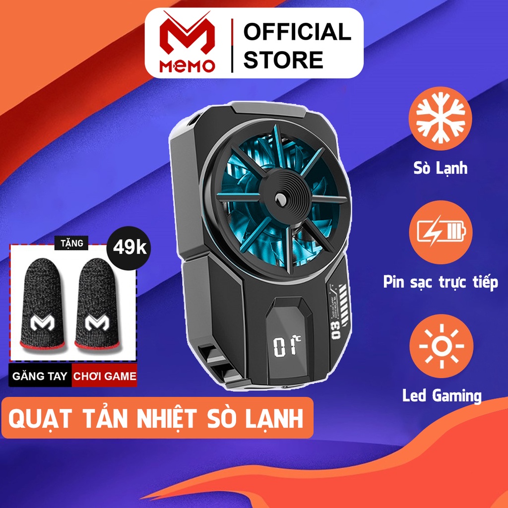 Quạt tản nhiệt điện thoại MEMO DLA3 sò lạnh led gaming có màn hình hiển thị nhiệt độ chơi game MOBA FPS pubg liên quân