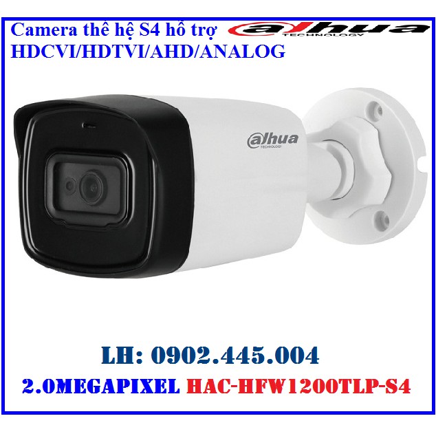 Camera 2.0MP thế hệ S4 hỗ trợ HDCVI/HDTVI/AHD/ANALOG DAHUA HAC-HFW1200TLP-S4
