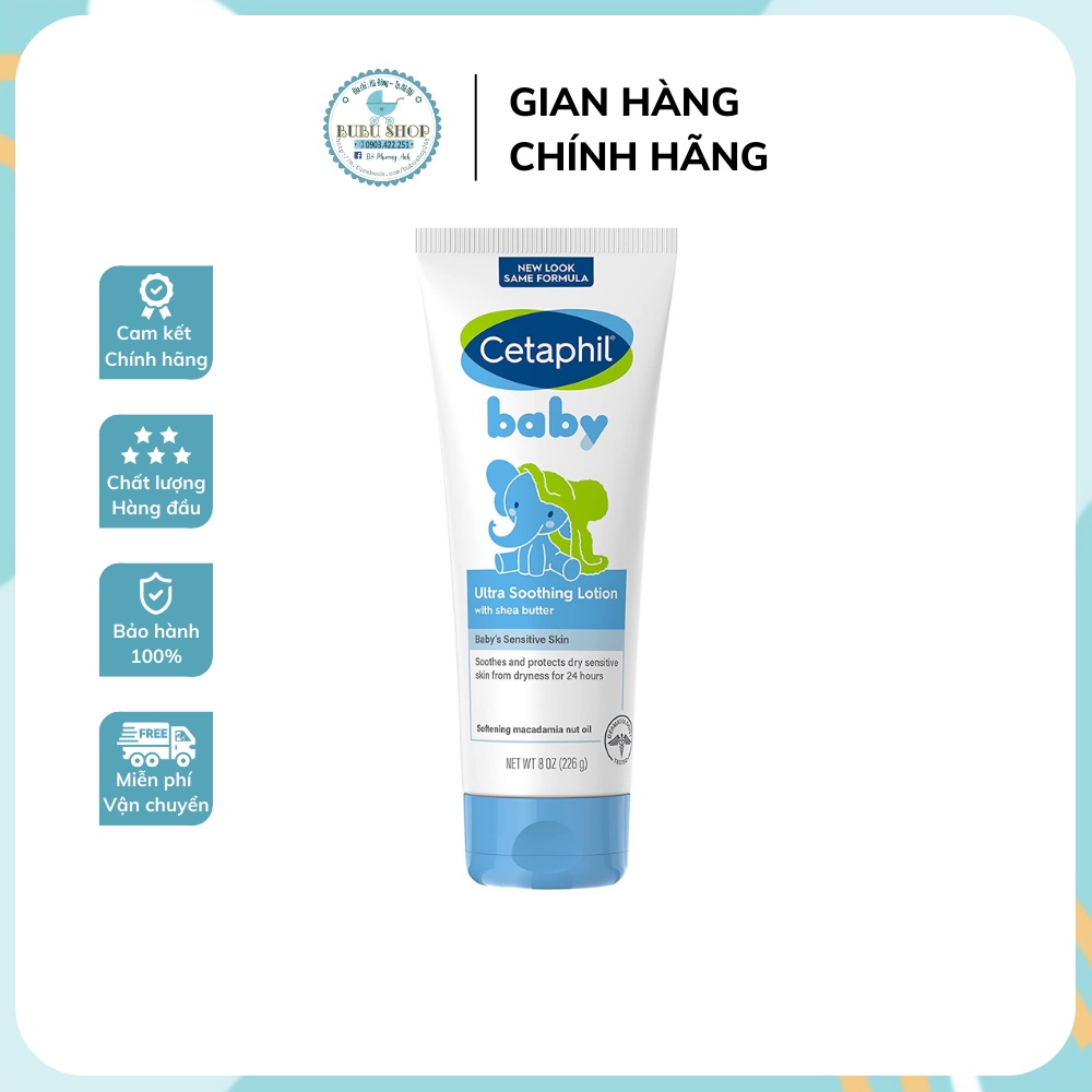 (Mẫu mới)Dưỡng ẩm Cetaphil baby Ultra soothing dùng cho mặt và body cho bé 226 gram nội địa Us