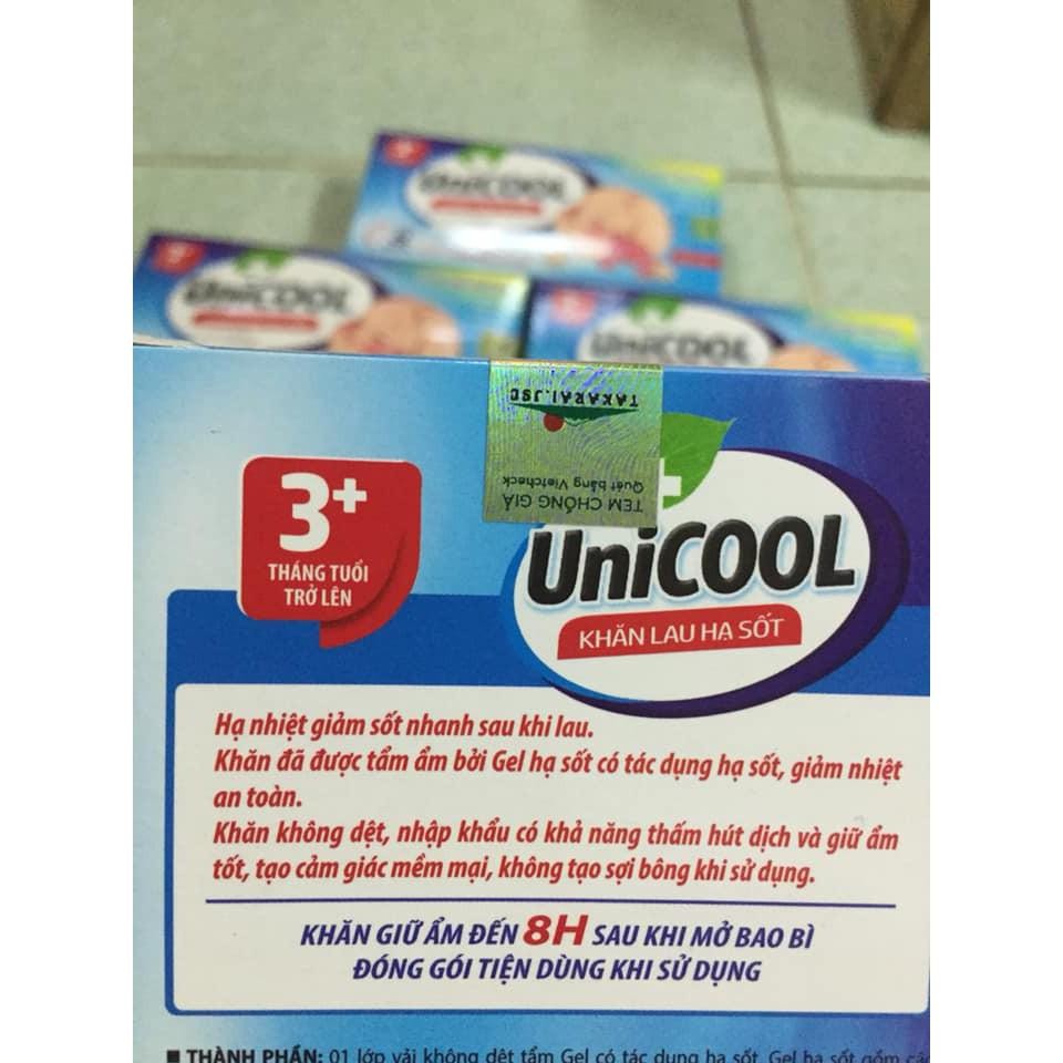 Khăn lau hạ sốt UniCool - dùng cho trẻ em từ 3 tháng tuổi trở lên và người lớn, giúp hạ nhiệt và hạ sốt  - thuocviet24h