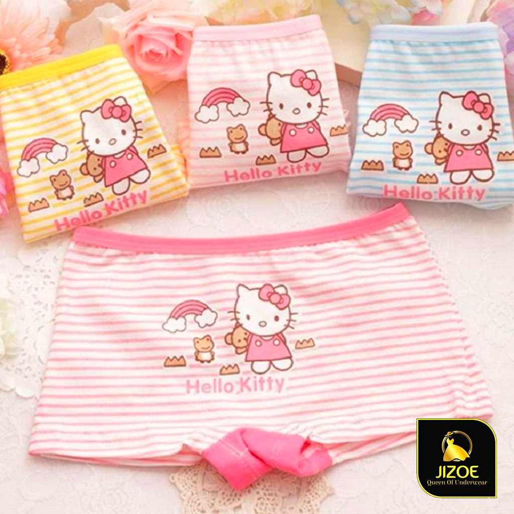 Quần chíp đùi cho em bé gái hình chú mèo sọc ngộ nghĩnh dễ thương siêu đẹp chât liệu Cotton tự nhiên JIZOE QCTE02MS