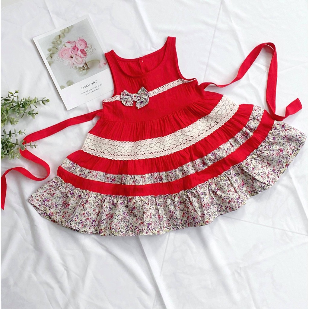 Váy đũi mùa hè phối hoa mềm mát dễ thương dành cho bé gái từ 10kg đến 25kg