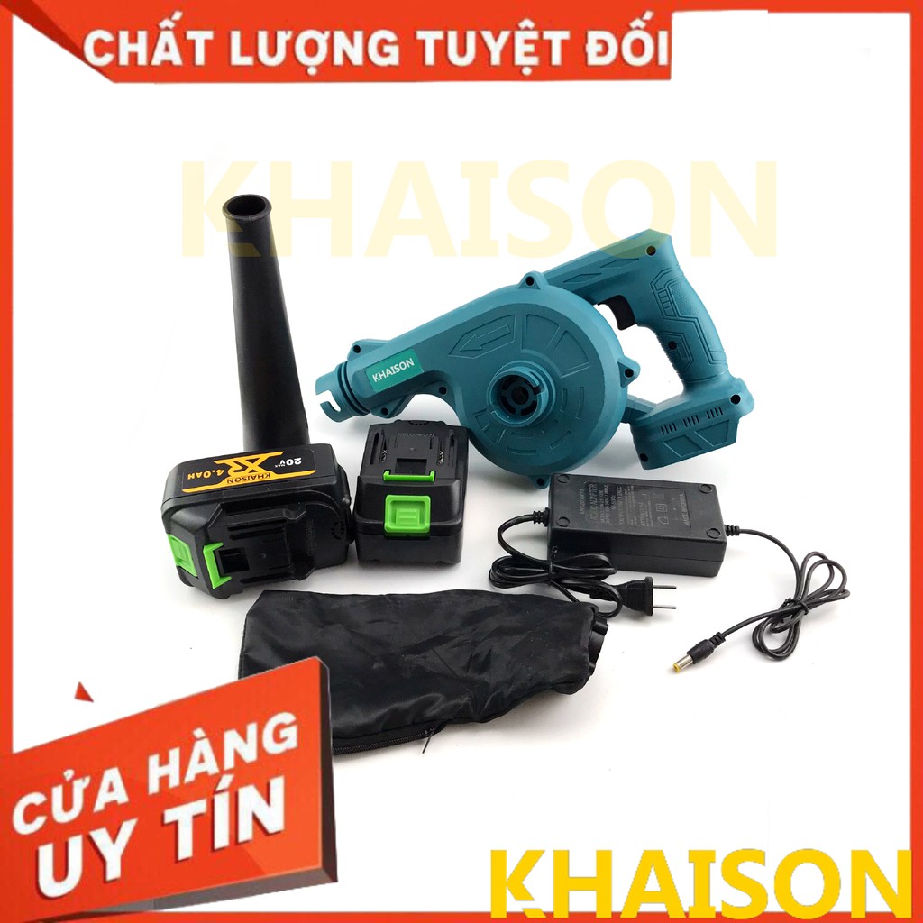 Máy thổi bụi hút bụi dùng pin 20v Khaison bộ 2 pin kèm sạc