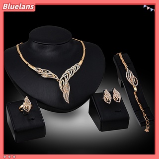 Bộ trang sức gồm 1 sợi dây chuyền + 1 vòng đeo tay + 1 nhẫn + đôi bông tai tạo hình độc đáo đính đá hợp thời trang