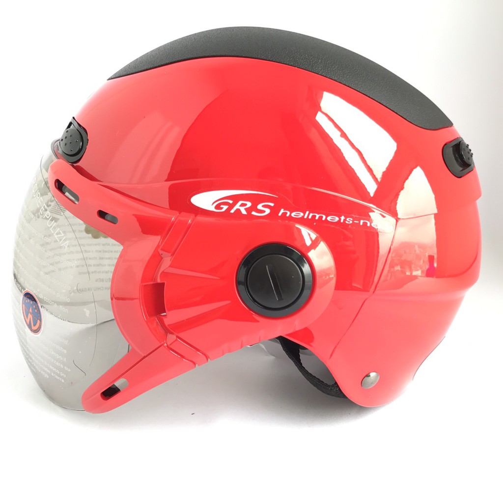 Mũ bảo hiểm nửa đầu có kính cao cấp - GRS A102K - Đỏ line đen