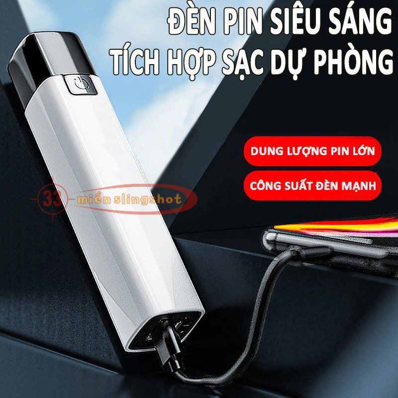 Đèn pin siêu sáng mini có thể sạc lại, tích hợp sạc dự phòng tiện dụng, nhỏ gọn mang đi dễ dàng [P4]