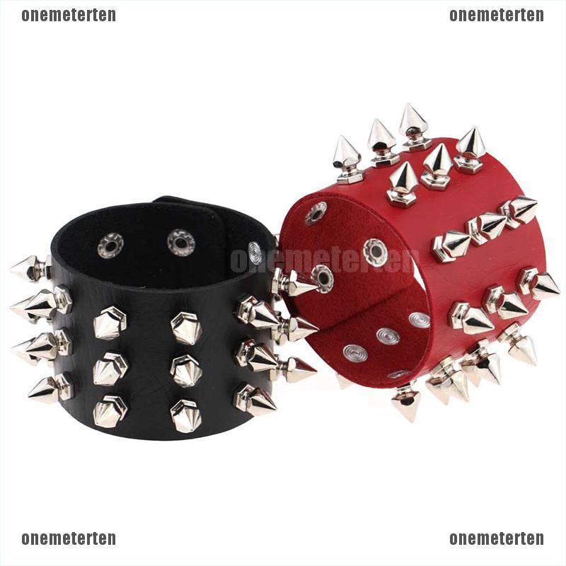 Vòng Tay Da PU Bản To Đính Đinh Tán Phong Cách Punk Gothic