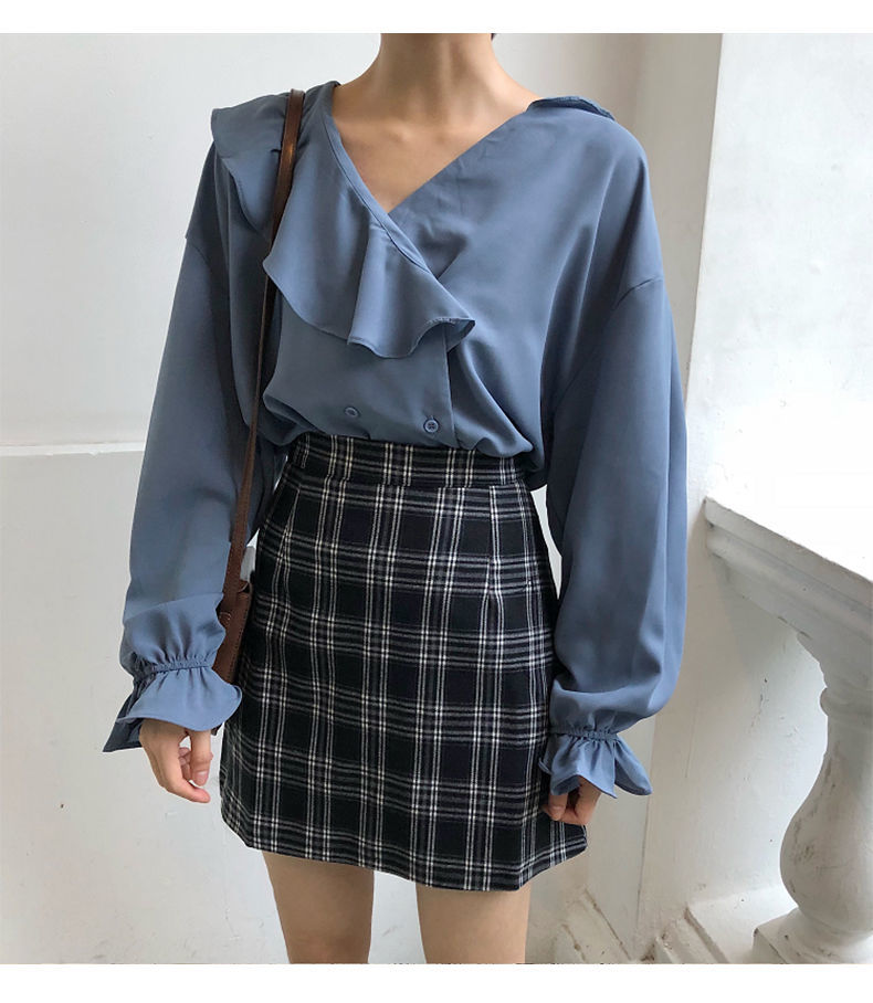 Chân váy chữ A phối sọc caro phong cách cổ điển Hàn Quốc D004 | BigBuy360 - bigbuy360.vn