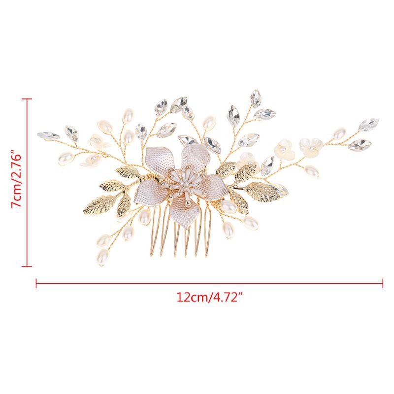 DE  Bride Comb Golden Leaf Floral Pearl Imitation Wedding Party Headdress Headwear Accessories Fashion Vintage Delicate Jewelry Decoration