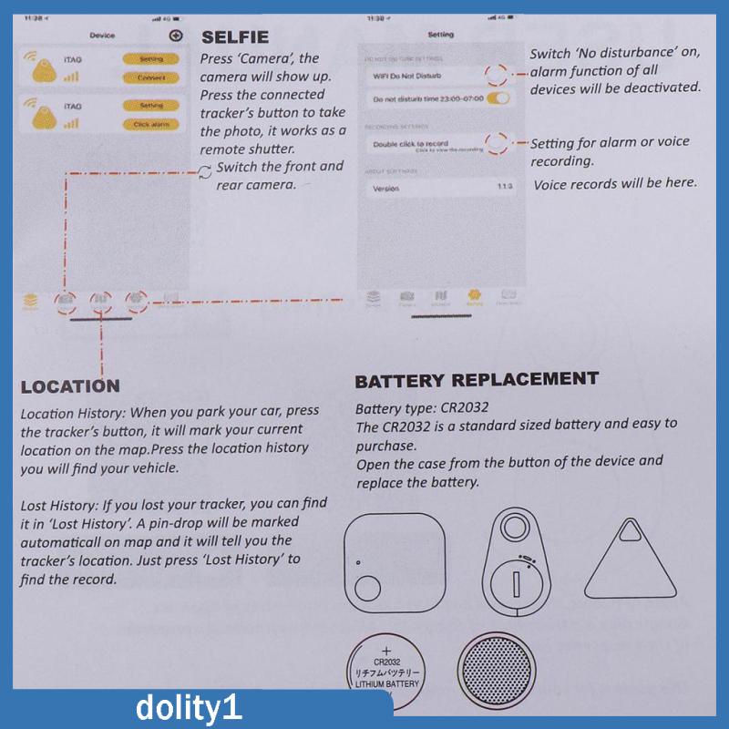 [DOLITY1] Pet Alarm GPS Locator App Control Mini Square Bluetooth Wallet Finder Tracer