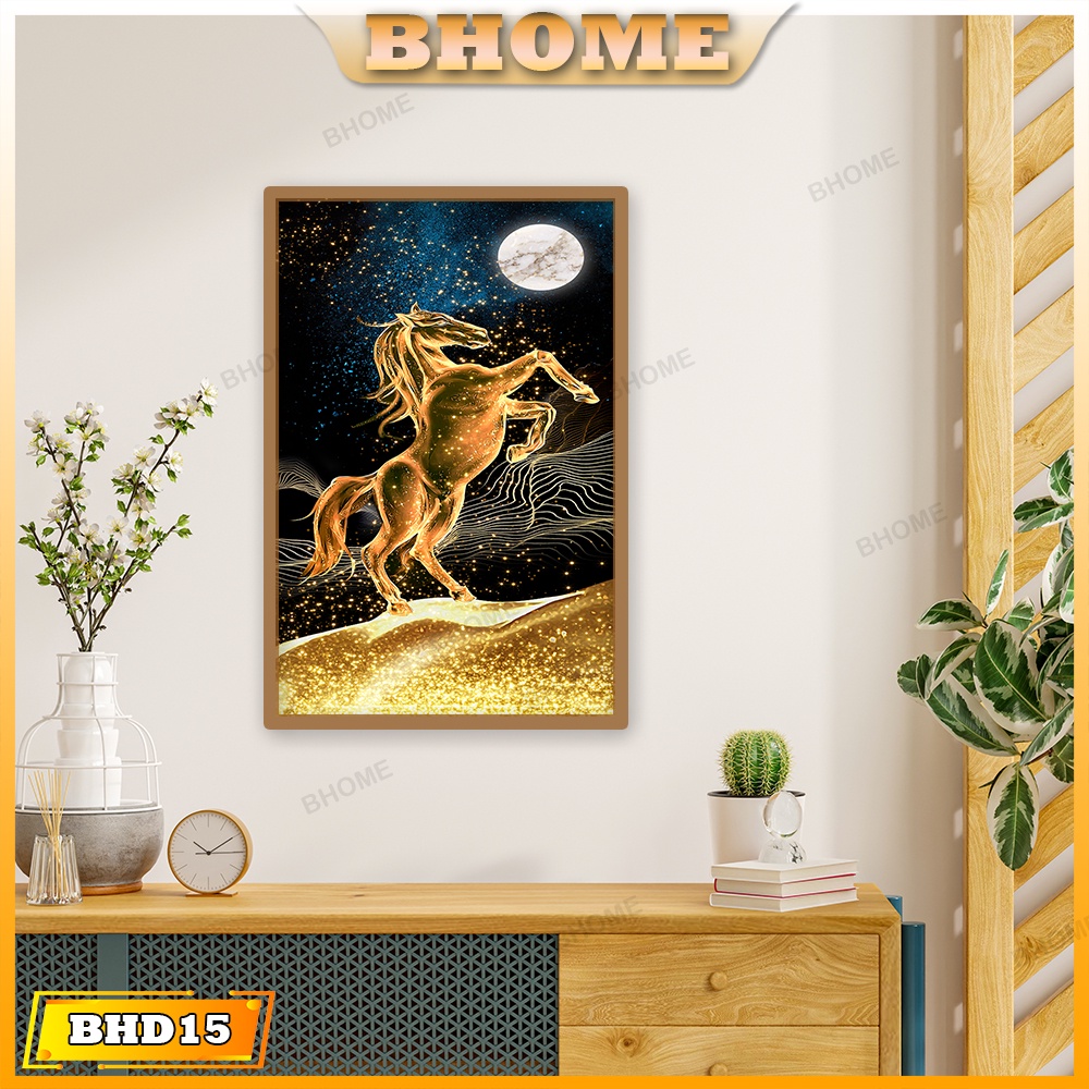 Tranh Treo Tường Decor Phong - Bức Họa Chú Ngựa Dưới Trăng ( Đã Có Khung )