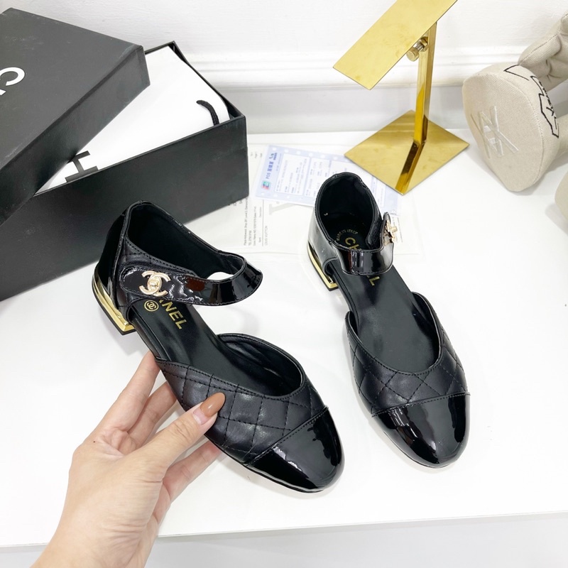 Sandal cn mũi tròn trần chỉ quai ngang đế bệt fullbox