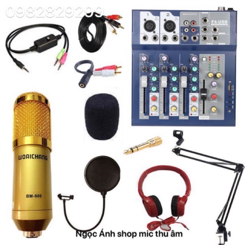 [Mã ELHACE giảm 4% đơn 300K] Combo Thu Âm Livestream Mixer F4 Yamaha-Mic WOAICHANG Bm900 tặng kèm tai nghe bh 12 tháng