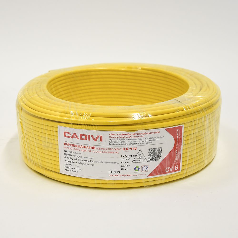 Dây cáp điện đơn Cadivi CV 6mm2, Cadivi CV 8mm2, Cadivi CV 10mm2 (cuộn 100m)
