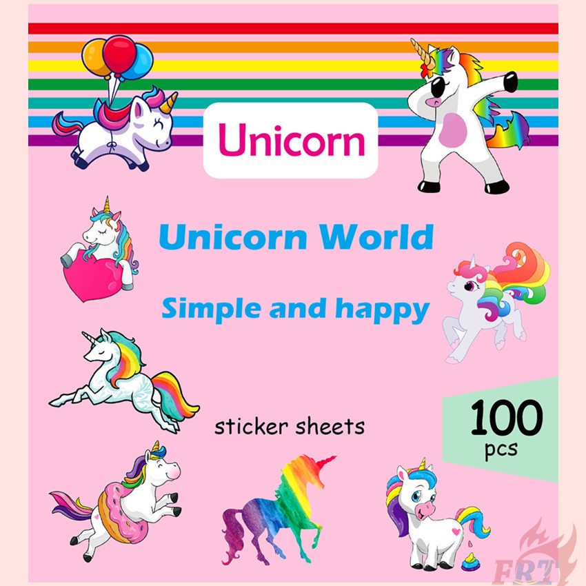 100pcs/12page ❉ Cầu vồng unicorn stickers tờ ❉ Đề can thời trang tự làm không thấm nước doodle