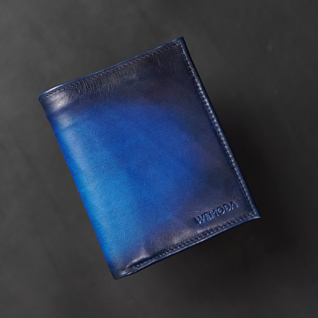 Ví Nam Da Bò WEMODA chuyển màu xanh dương dáng đứng bảo hành 24 tháng