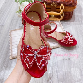 Giày cao gót đỏ đính bướm cho bé gái