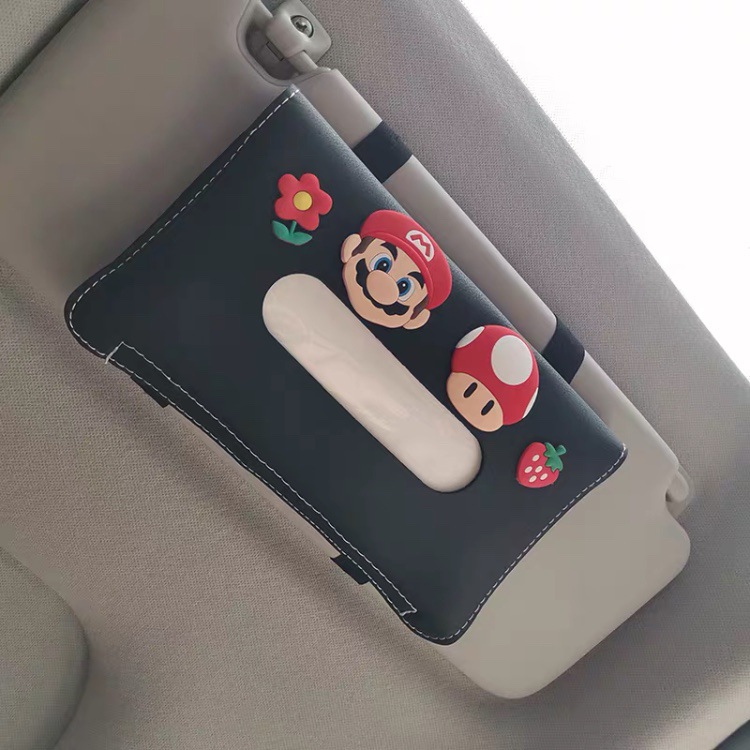 Mới! Hộp Đựng Khăn Giấy Bằng Da PU Hình Mickey Minnie Thông Dụng Gắn Tấm Che Nắng Xe Hơi