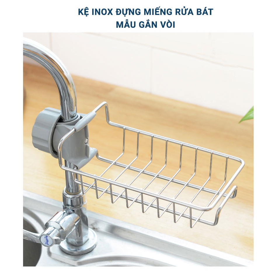 GIÁ INOX GẮN VÒI RỬA BÁT ĐỂ GIẺ RỬA CÓ HỘP GIẤY