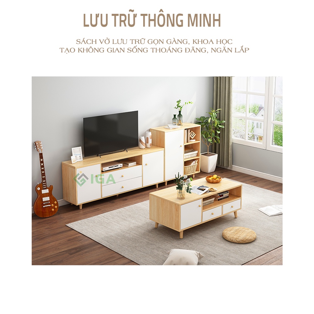 Kệ Tivi Để Sàn IGA 4 Ngăn Tủ Màu Gỗ Phối Trắng - GP142