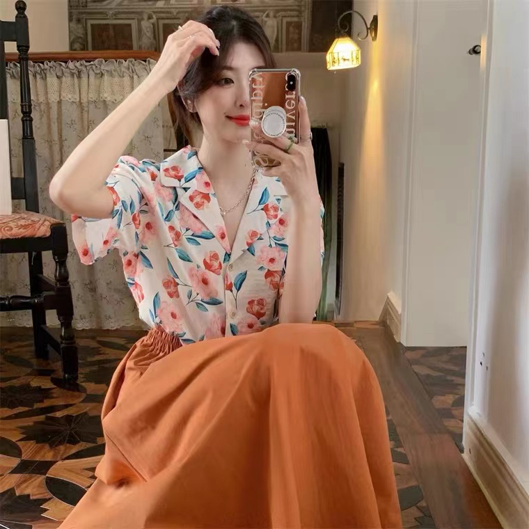 Áo sơ mi SUXI tay ngắn họa tiết hoa thời trang mùa hè cho nữ