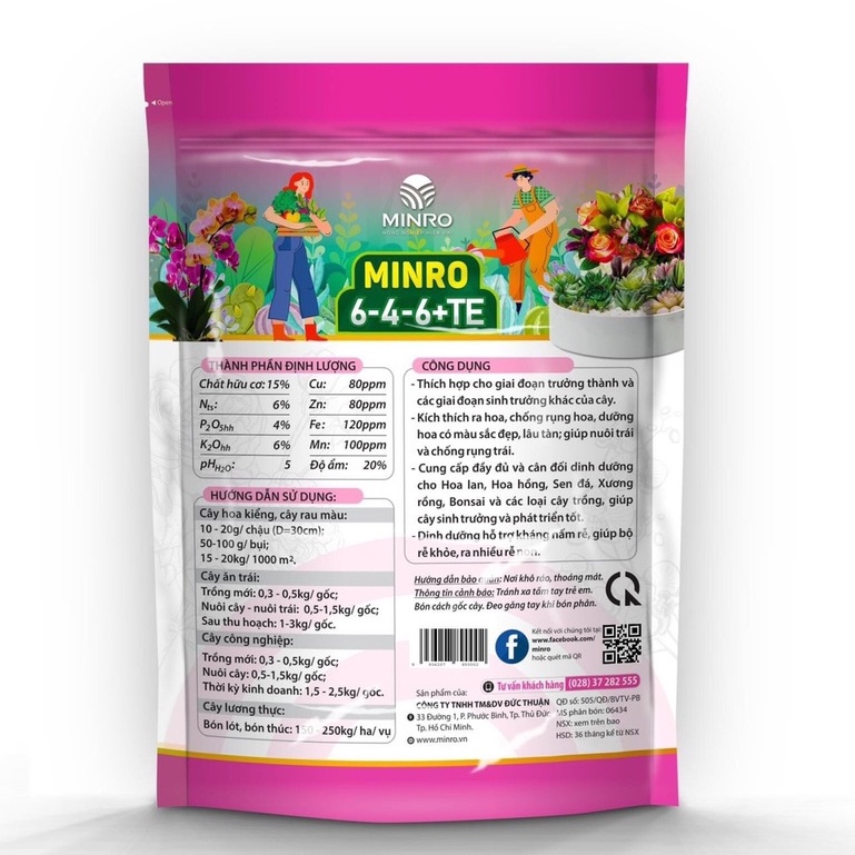 PHÂN BÓN HỮU CƠ KHOÁNG MINRO 6-4-6 +TE, dinh dưỡng cho sen đá, hoa kiểng