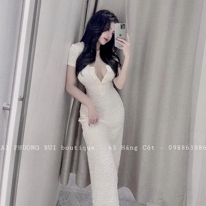 Váy Maxi Xốp Nhăn Dáng Dài Cổ Sơ Mi Hàng Đẹp Chất Mềm