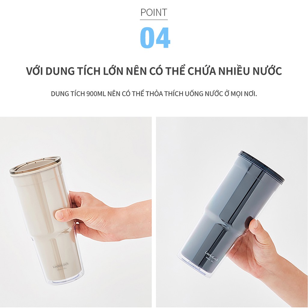 Ly nhựa 2 lớp Lock&amp;Lock double wall cold cup 900ML HAP502 (màu xanh và màu beige)