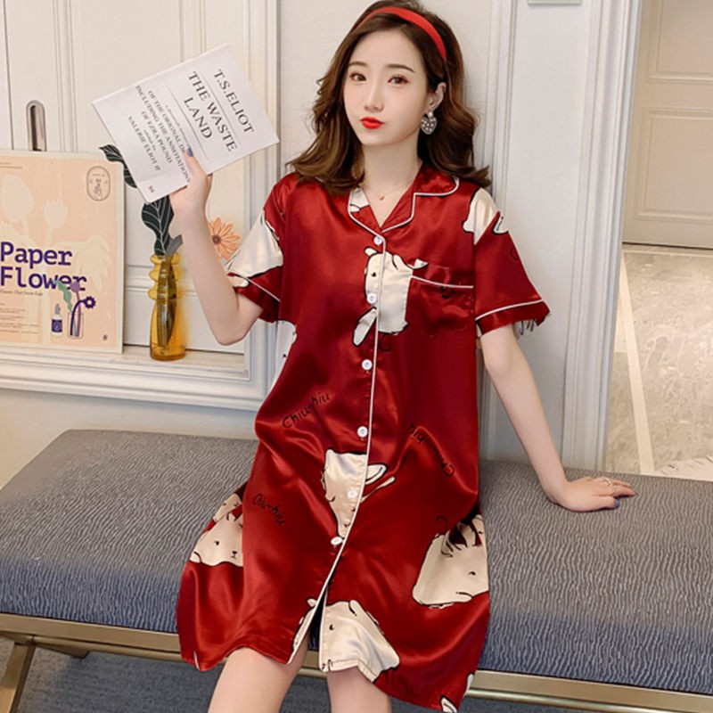 Bộ Đồ Ngủ Lụa Tay Ngắn Kiểu Dáng Quyến Rũ Cho Nữ | BigBuy360 - bigbuy360.vn