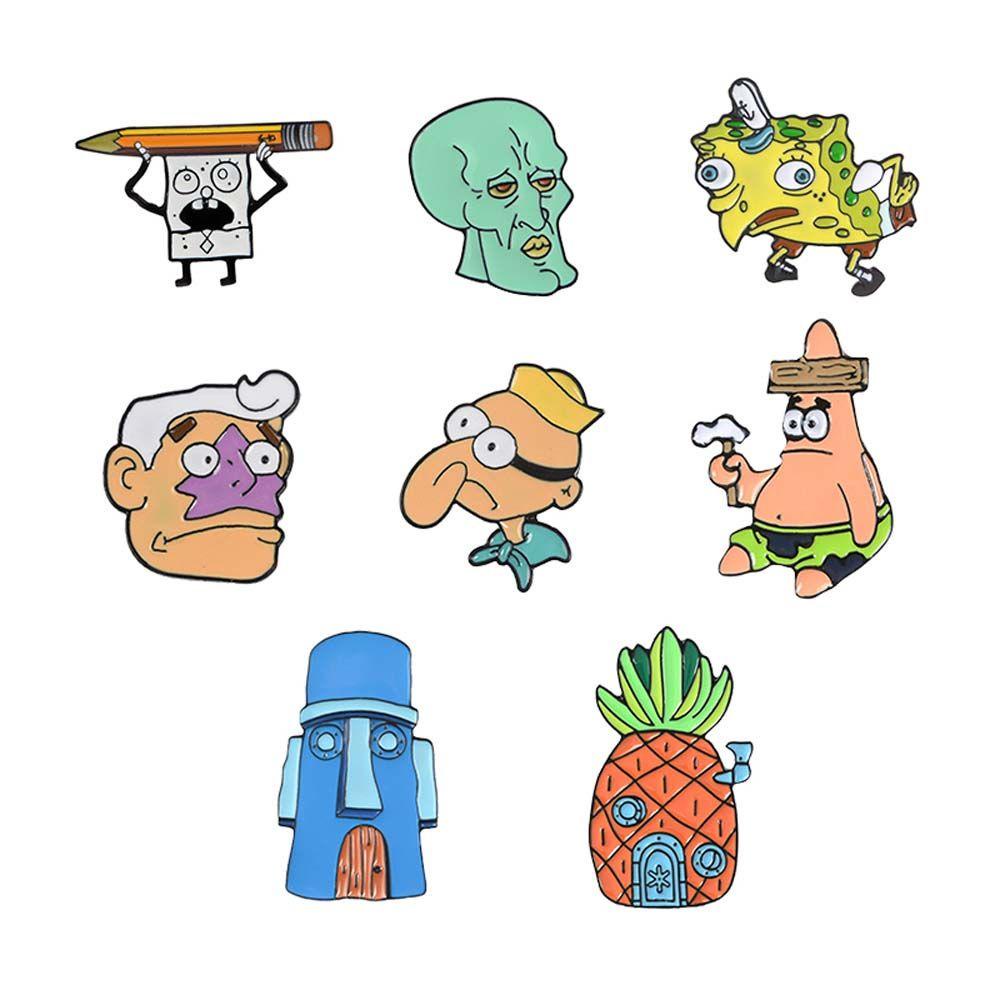 Qqmall Ghim Cài Cổ Áo Họa Tiết Nhân Vật Hoạt Hình SpongeBob Patrick Star Bob Dứa Mực Tráng Men