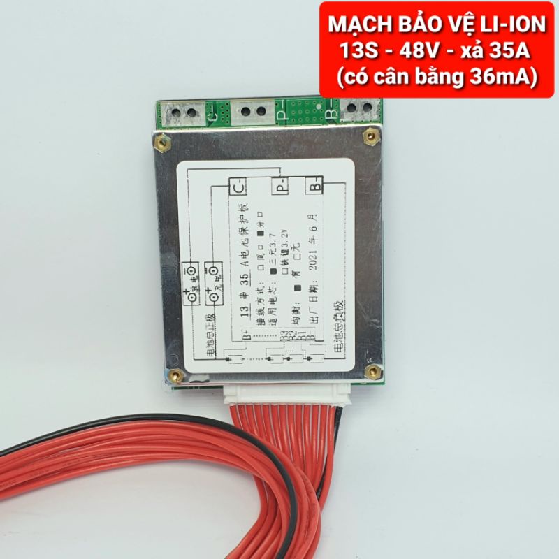 MẠCH BẢO VỆ PIN 13S - 48V- XẢ 35A có cân bằng 36mA - Hệ pin 3.7V