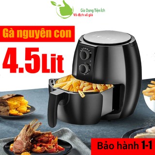 Nồi chiên không dầu dung tích lớn 4.5Lit, Thiết kế vỏ cải tiến 2 lớp giảm toả nhiệt, chạy cực êm, tiết kiệm điện