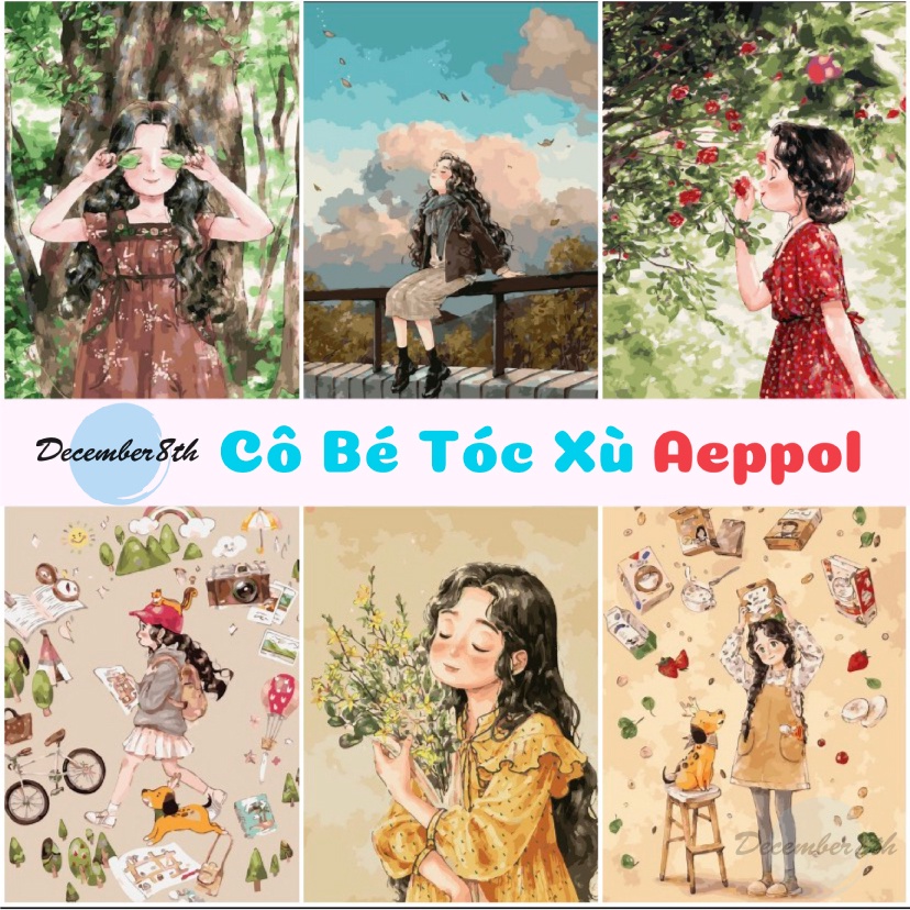 Tranh Số Hóa Tranh Tô Màu Theo Số December8Th Hot Trend - Cô Bé Tóc Xù Forest Girls - Có Sẵn