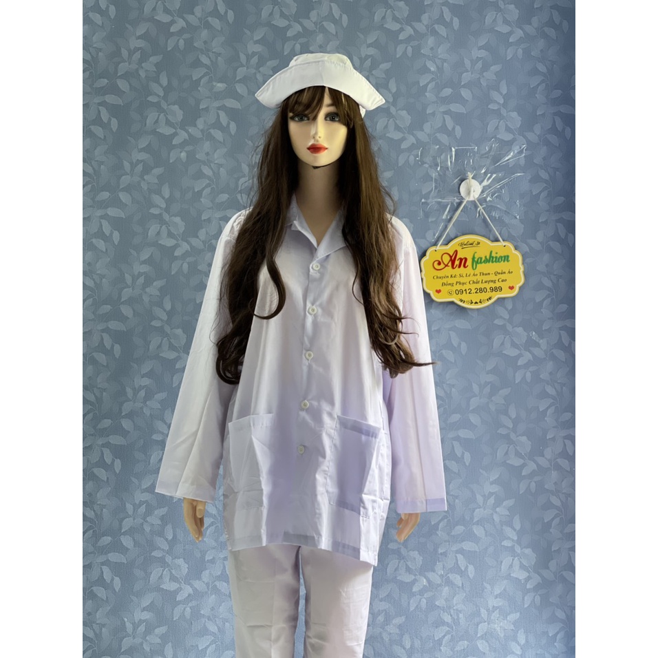 Áo Blouse Trắng Điều Dưỡng, Áo Bác Sĩ, Dược Sĩ tay dài, chấm mông _ Hình chụp thật